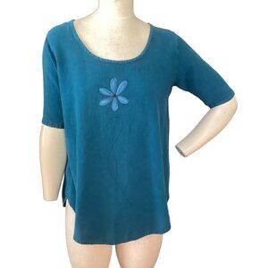 Sea Breeze Cotton Short Sleeve Top Flower Accent Sz S #69M